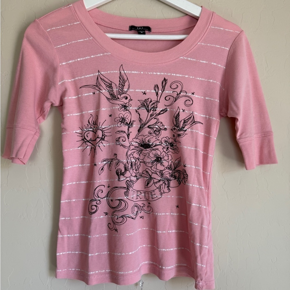 L.e.i. Y2K Graphic Short Sleeve Bird True Cotton Baby Tee Pink Women’s Small